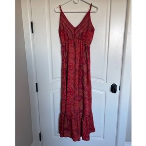 Red, maroon and pattern summer dress, ankle length
